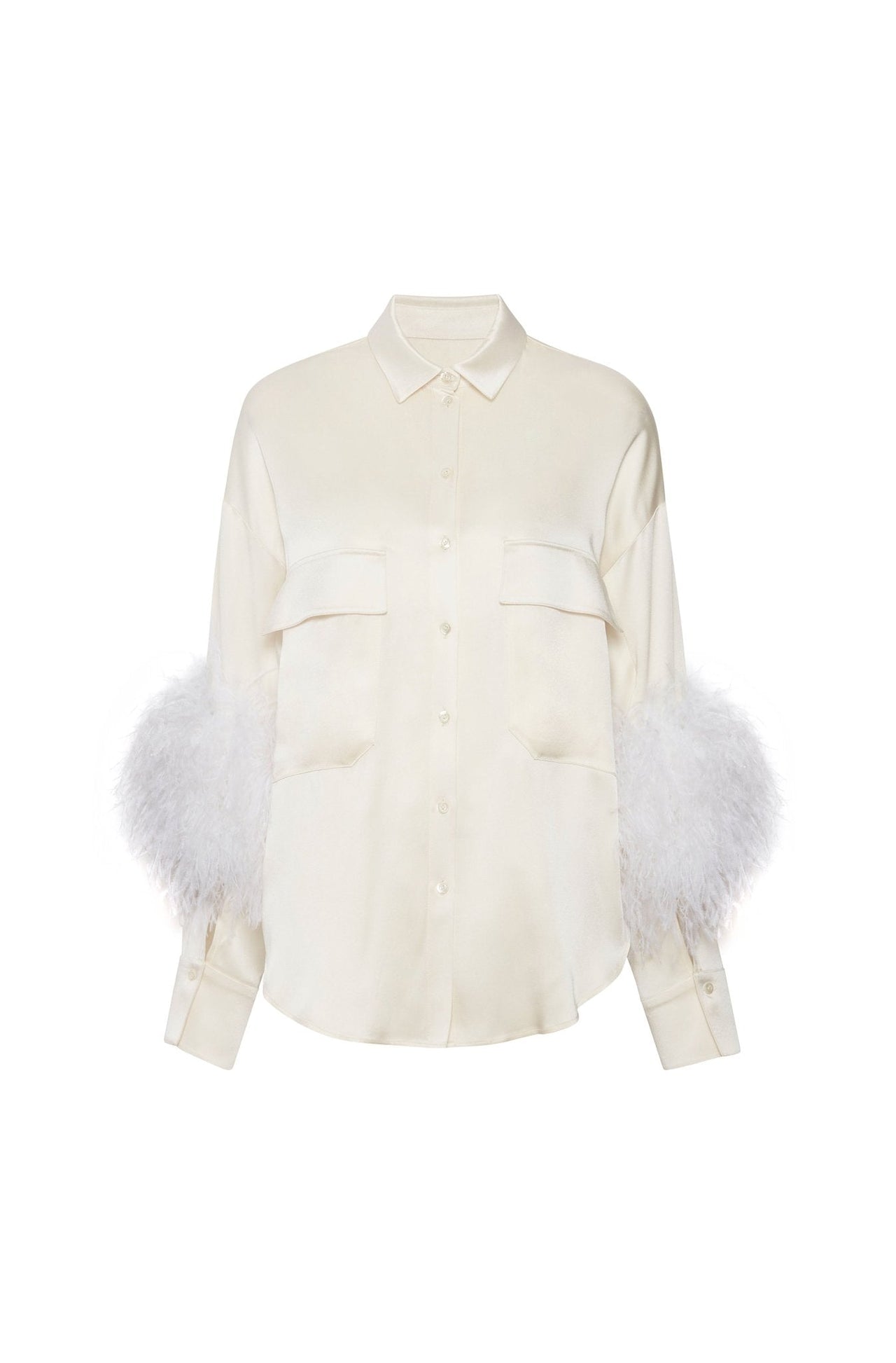 Satin Button Down With Feathers - LAPOINTE