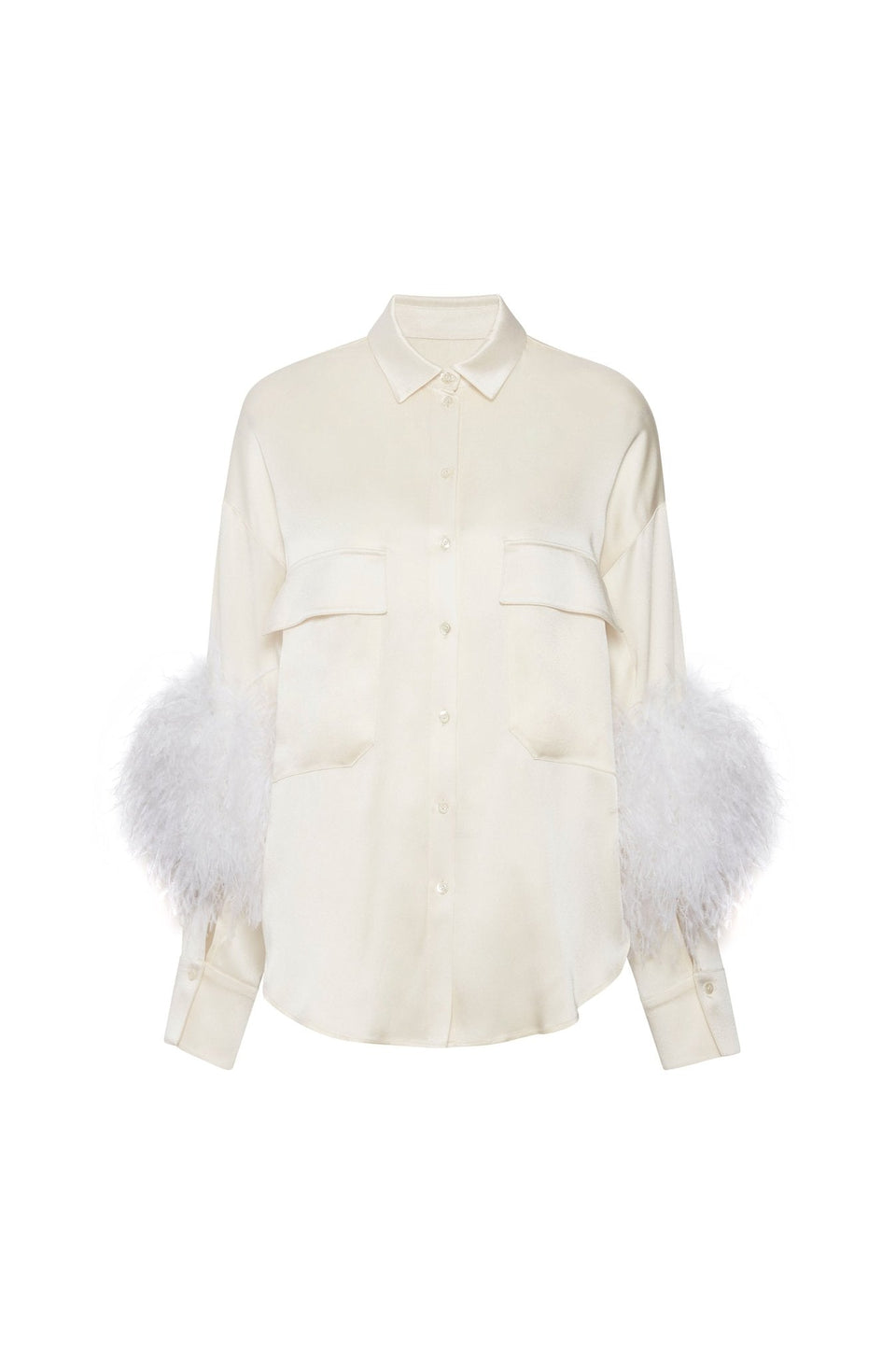 Satin Button Down With Feathers - LAPOINTE