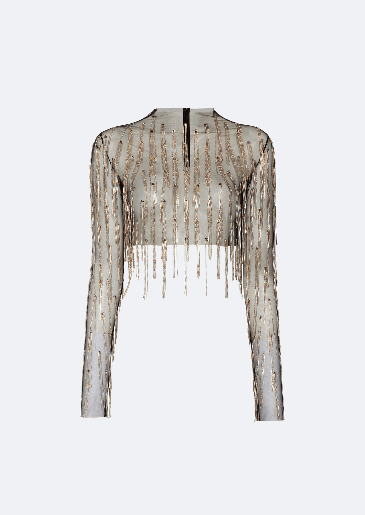 Mesh Diamond Fringe Cropped Top - LAPOINTE