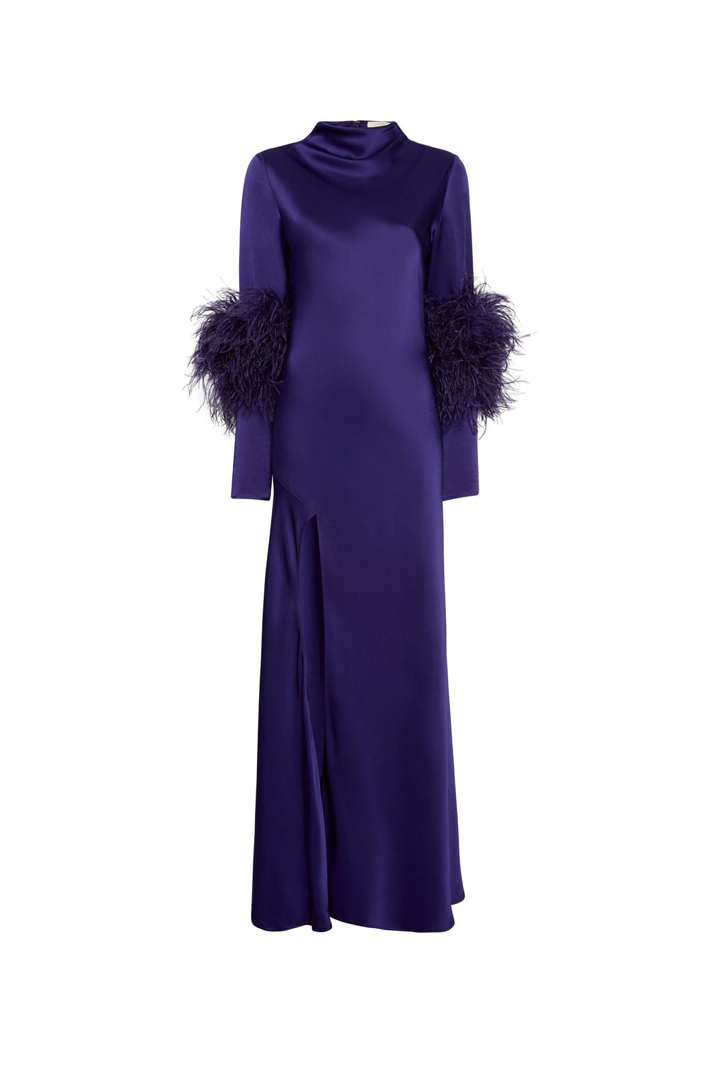 Satin Bias Feather Dress With Slit in Violet Purple