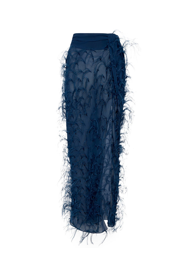 Georgette Maxi Skirt With Feathers - LAPOINTE