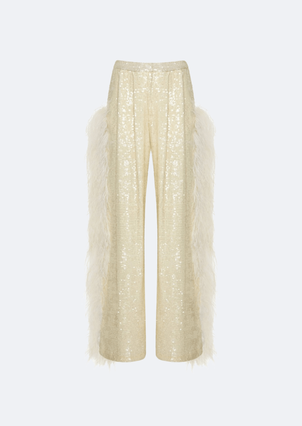 Sequin Trouser With Feathers - LAPOINTE