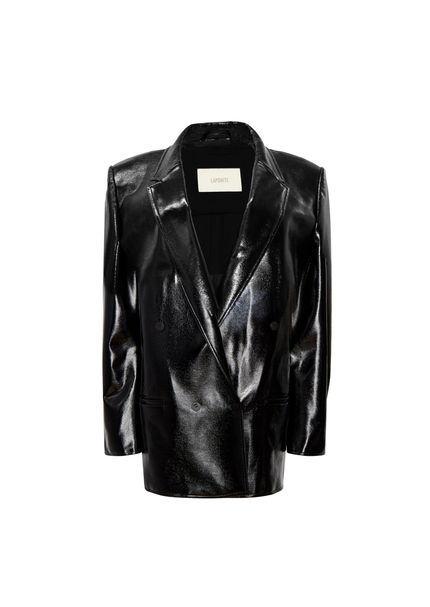 Patent Faux Leather Boxy Double Breasted Blazer - LAPOINTE