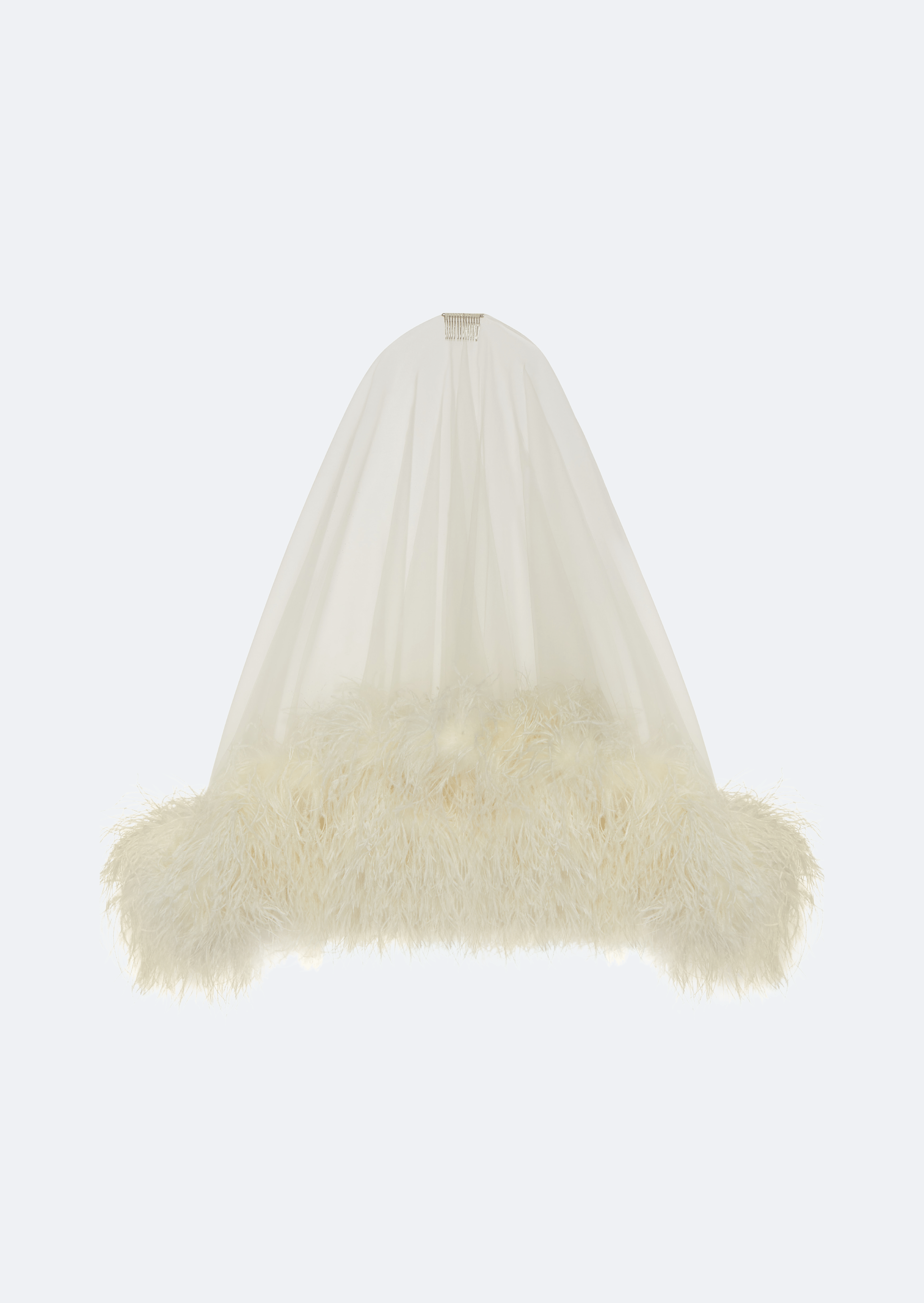 Tulle Veil With Feathers in Cream Cream | LAPOINTE