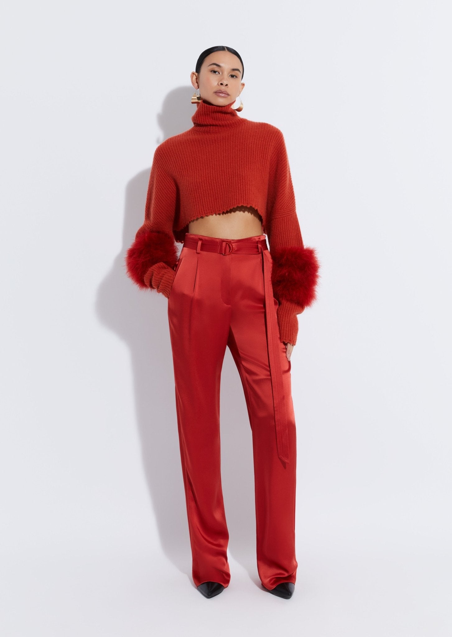 Airy Cashmere Cropped Turtleneck With Marabou Feathers - LAPOINTE