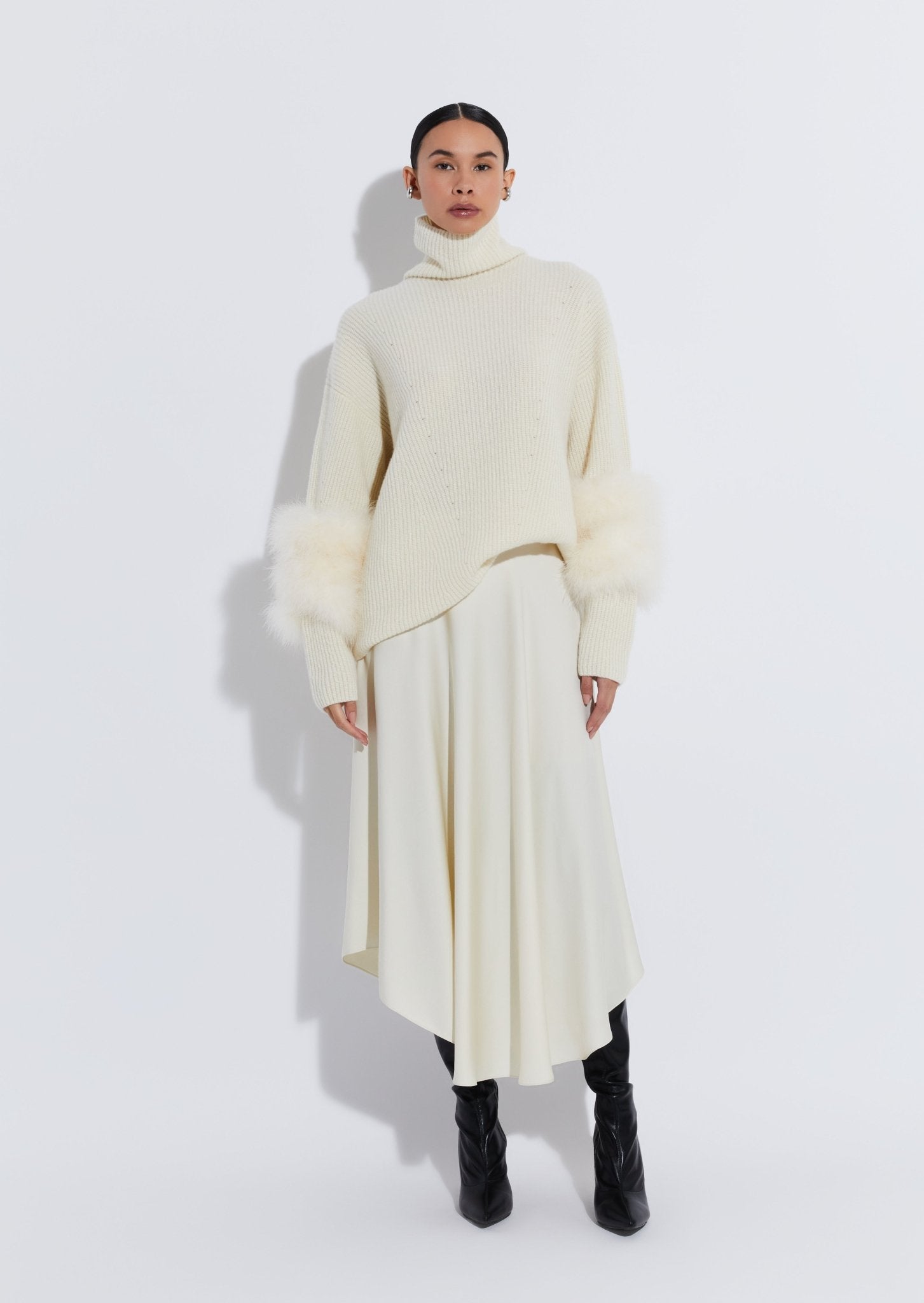 Airy Cashmere Silk Turtleneck With Marabou Feathers - LAPOINTE