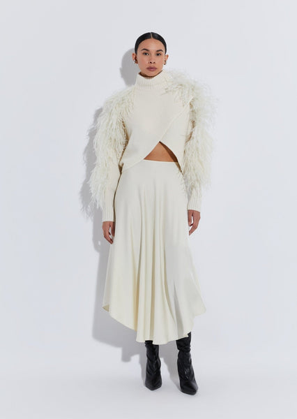 Cashmere Crossover Sweater With Feathers in Cream Cream and