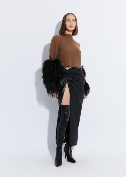 LAPOINTE Feather-trim Cashmere Sweater in Black