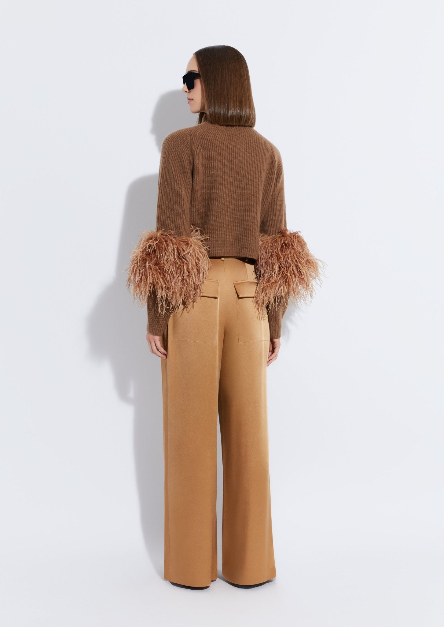 Cashmere Silk Cropped Raglan Sweater With Feathers - LAPOINTE