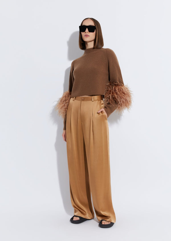 Cashmere Silk Cropped Raglan Sweater With Feathers - LAPOINTE