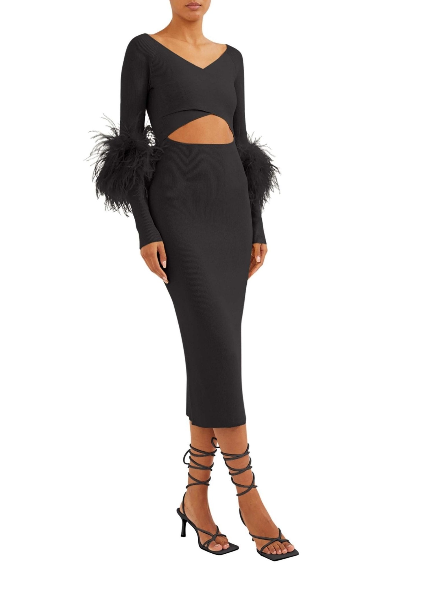Crossover Dress With Feathers - LAPOINTE
