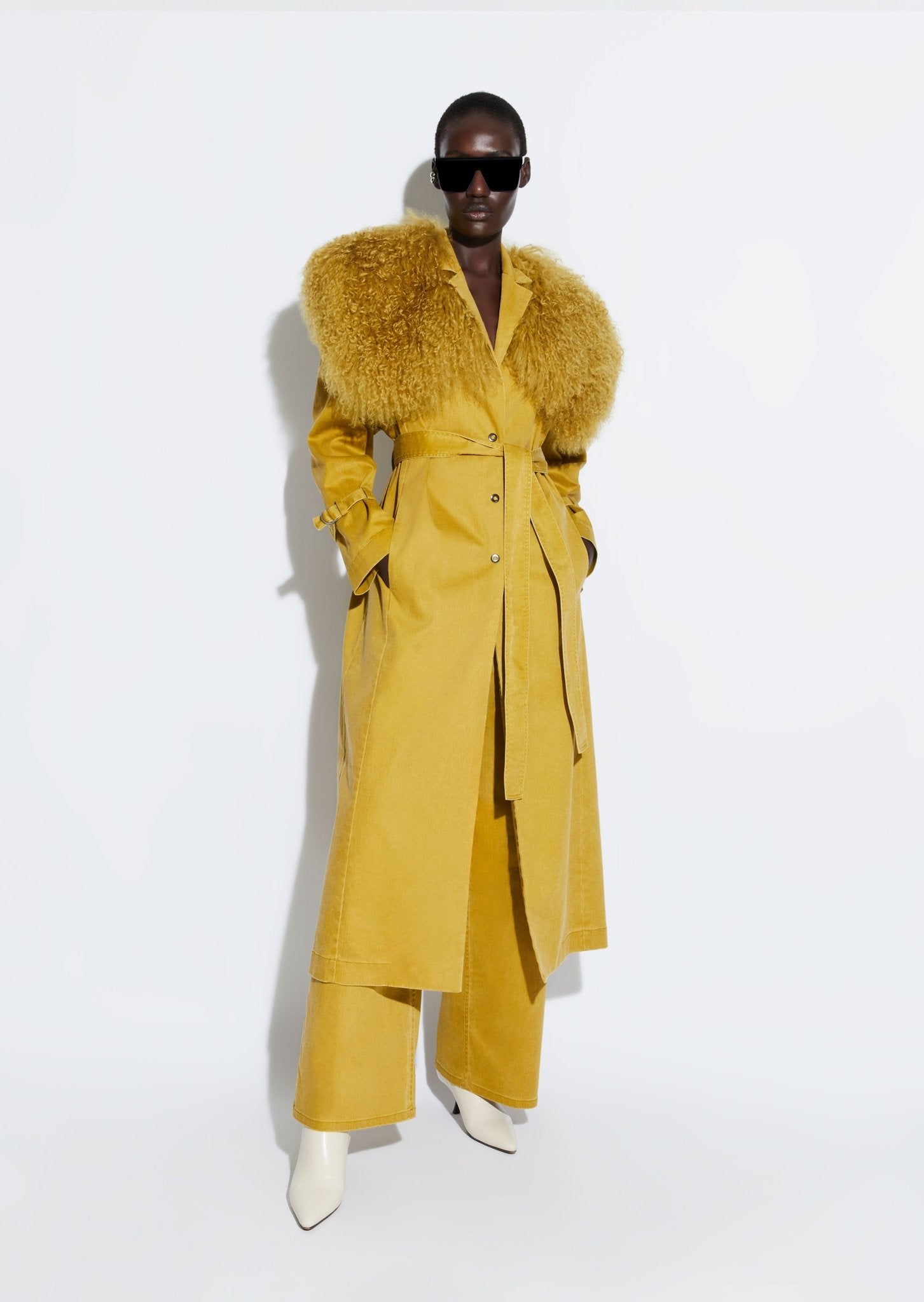 Denim Relaxed Trench With Shearling - LAPOINTE