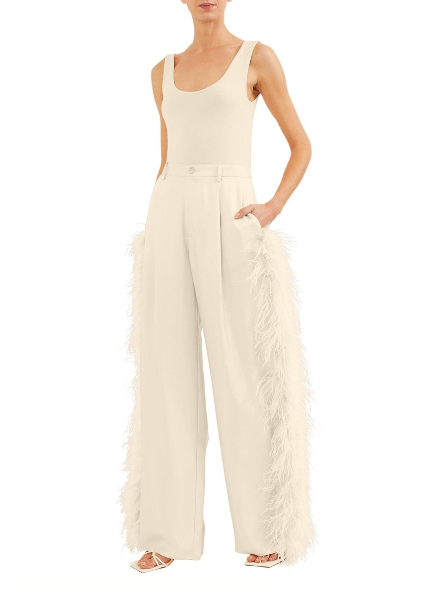 Low Waisted Trouser With Feathers - LAPOINTE