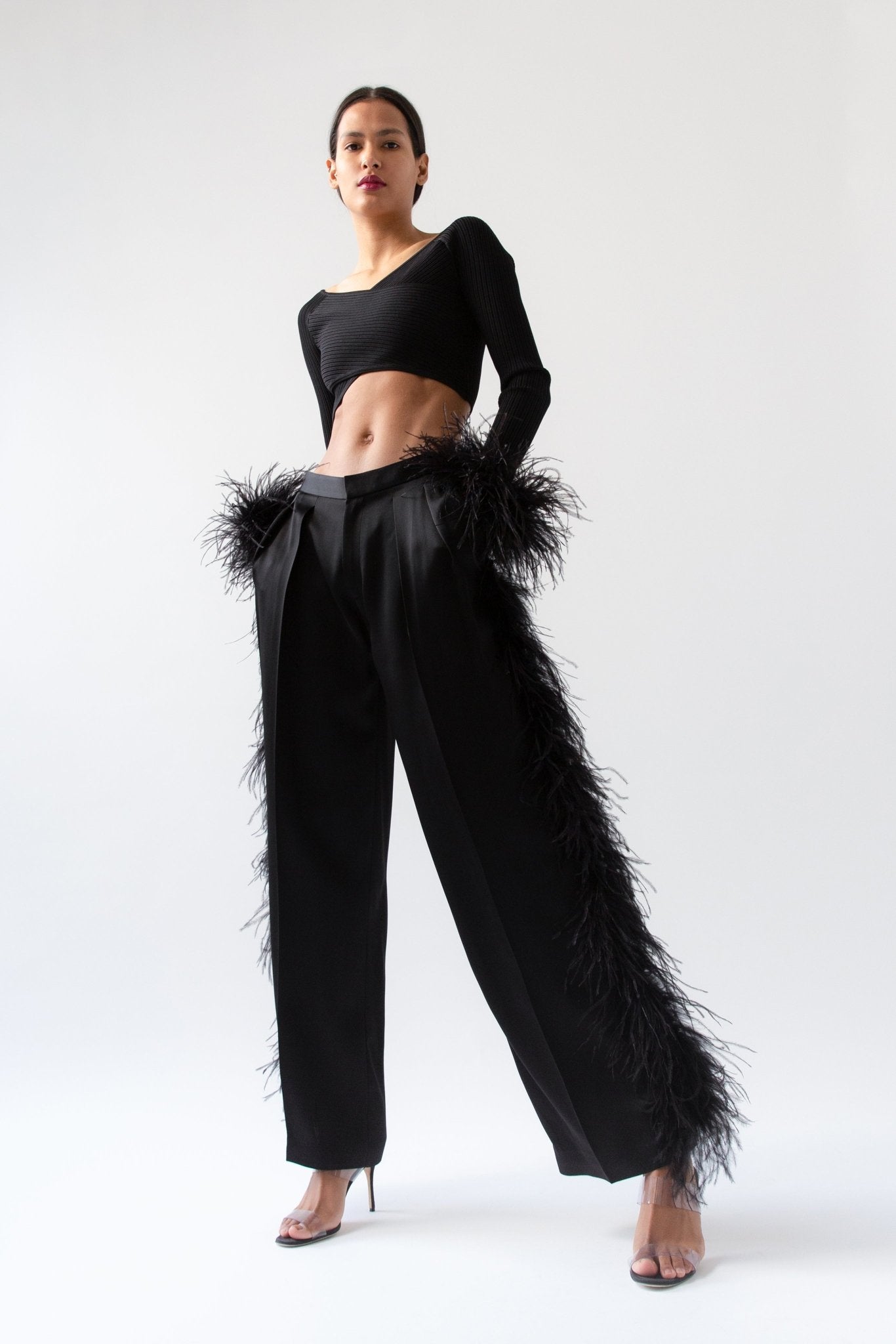 LOW WAISTED TROUSER WITH FEATHERS - LAPOINTE