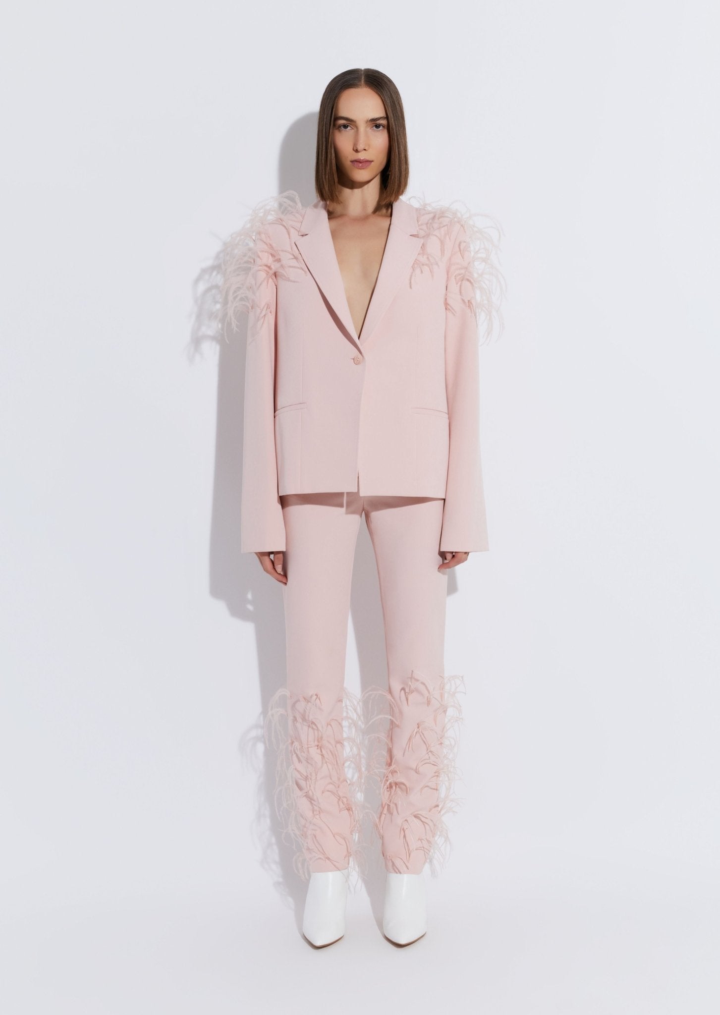 Matte Crepe Relaxed Blazer With Feather Embroidery - LAPOINTE