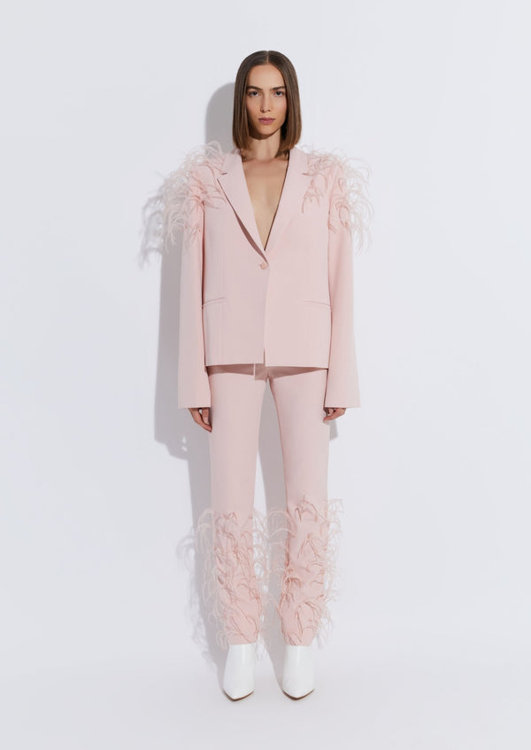 Matte Crepe Relaxed Blazer With Feather Embroidery - LAPOINTE