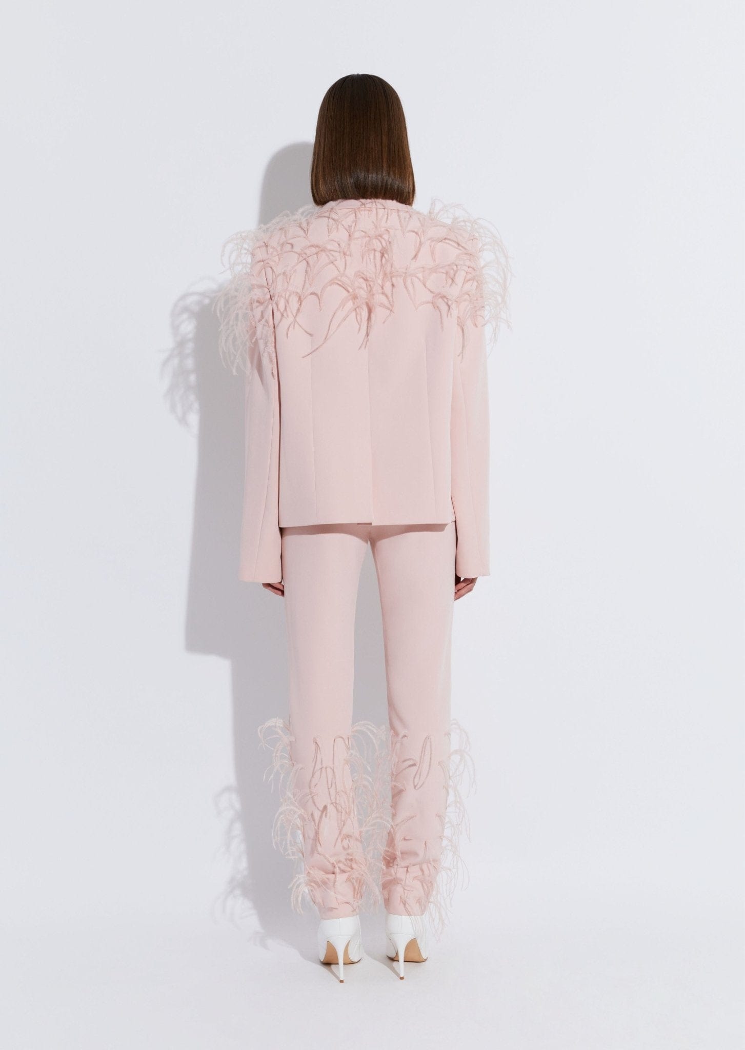 Matte Crepe Relaxed Blazer With Feather Embroidery - LAPOINTE