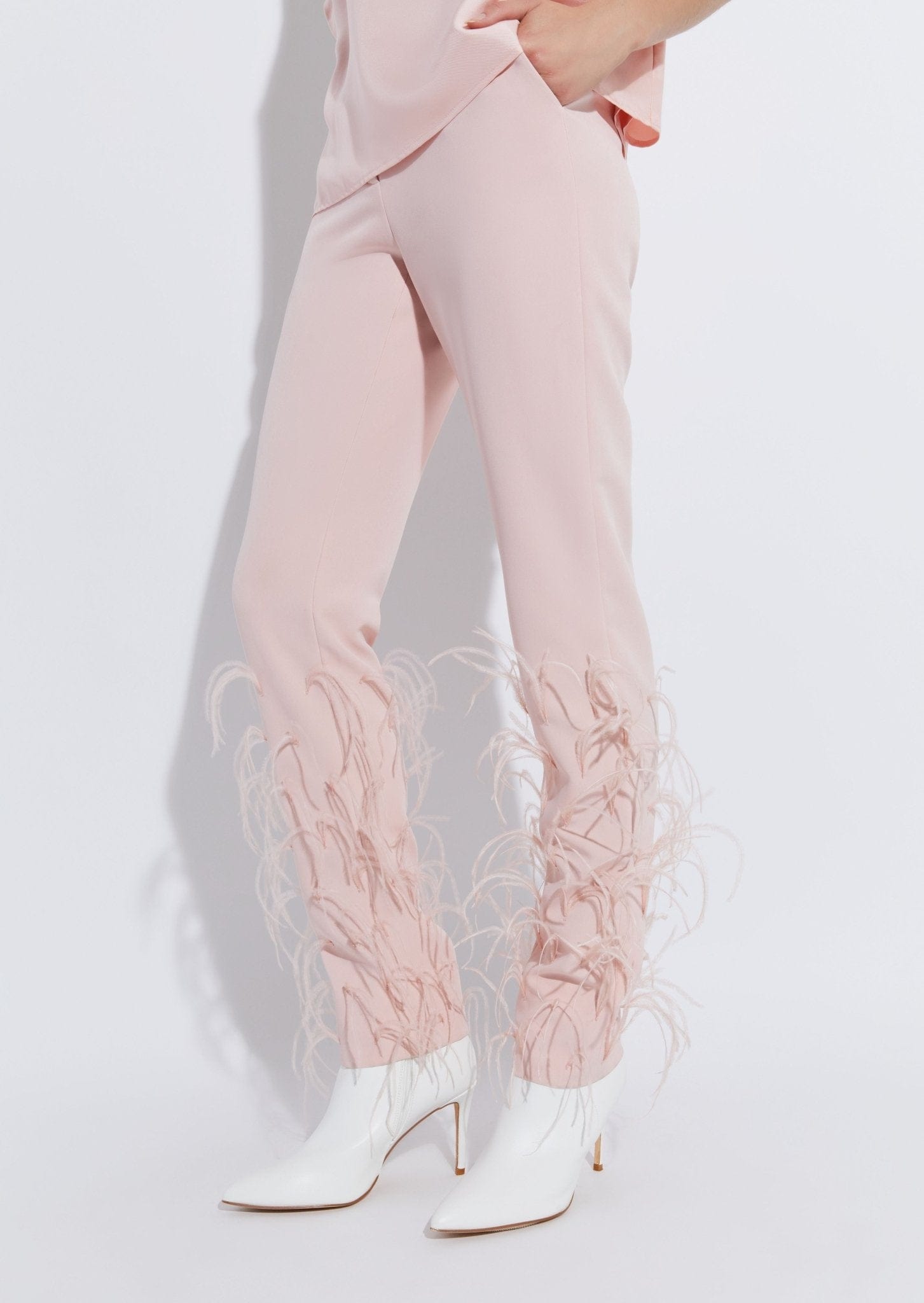 Matte Crepe Slim Trouser With Feather Embroidery - LAPOINTE