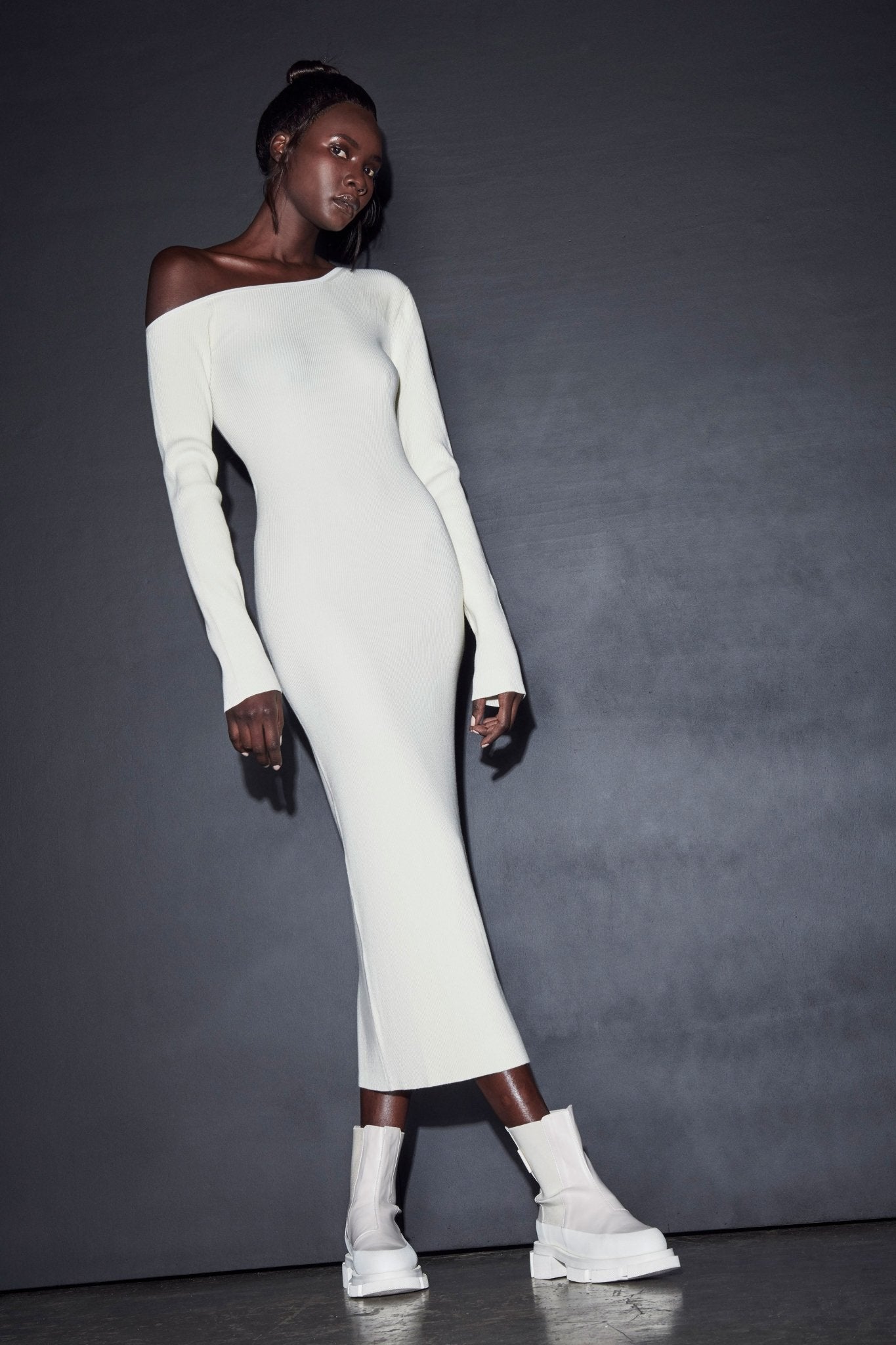 ONE SHOULDER MIDI DRESS - LAPOINTE https://shoplapointe.com/collections/pre-fall-2021-look-13