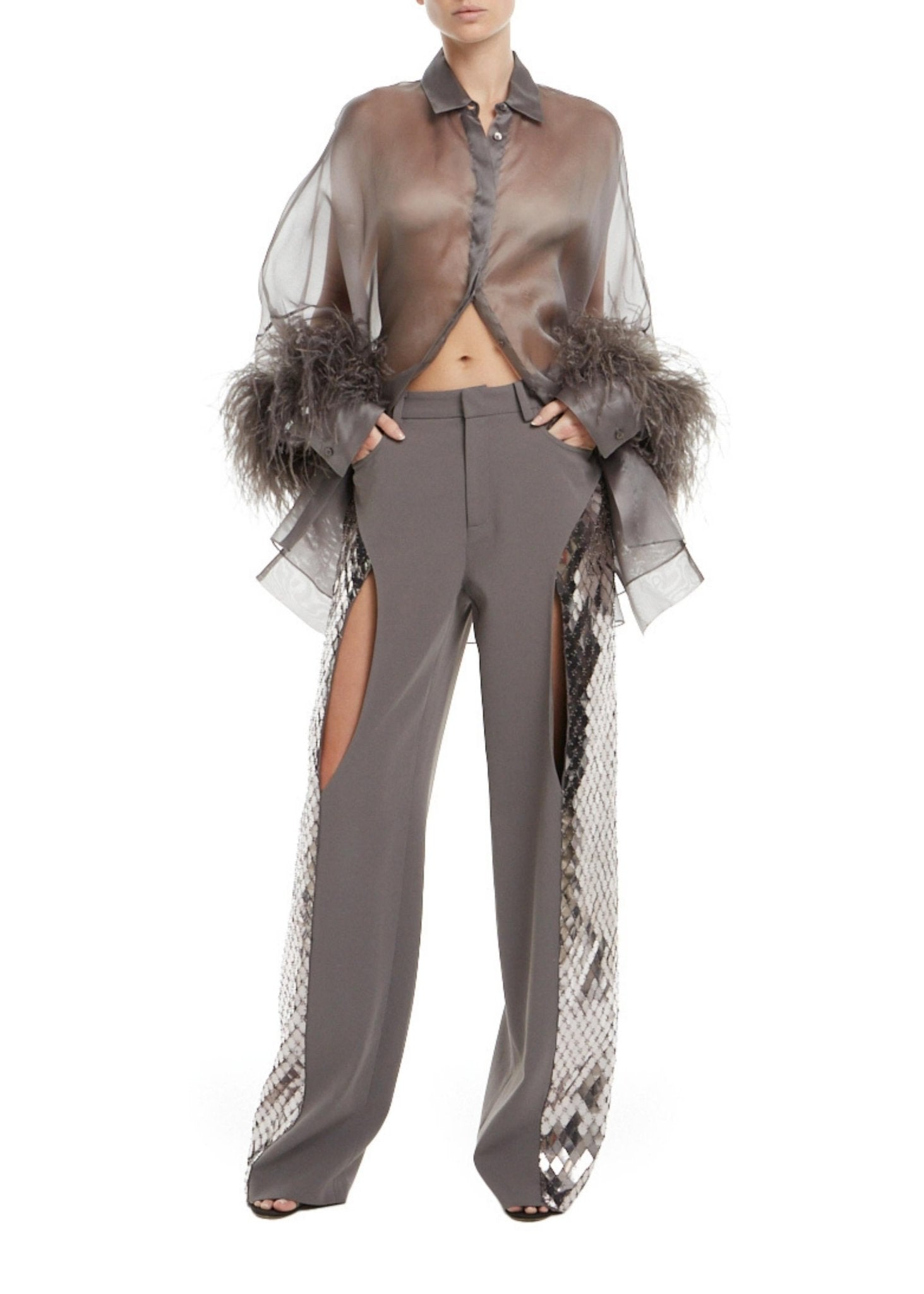 Organza Oversized Shirt With Feathers - LAPOINTE