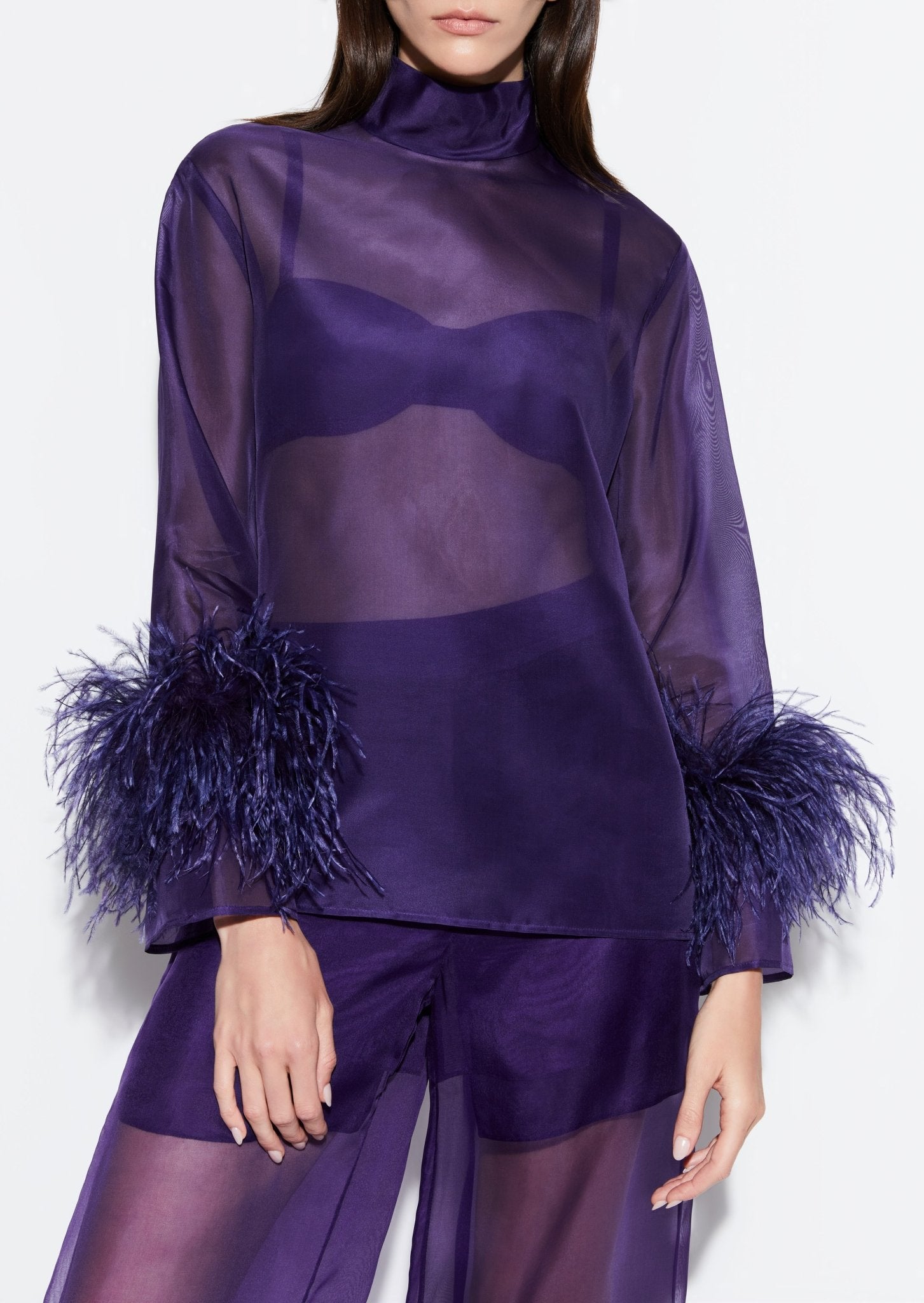 Organza Top With Feathers - LAPOINTE