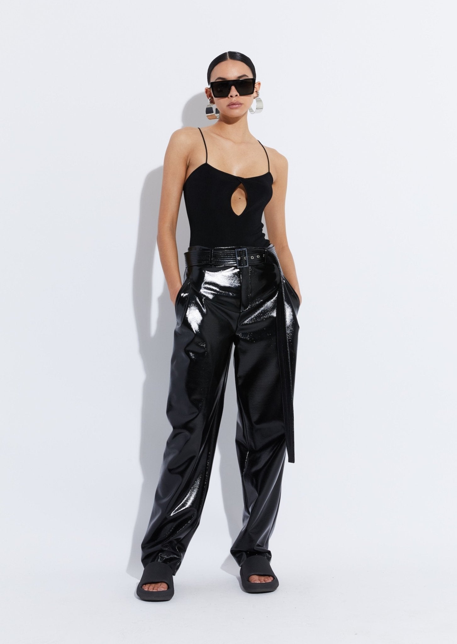 Patent Faux Leather Belted Trouser - LAPOINTE