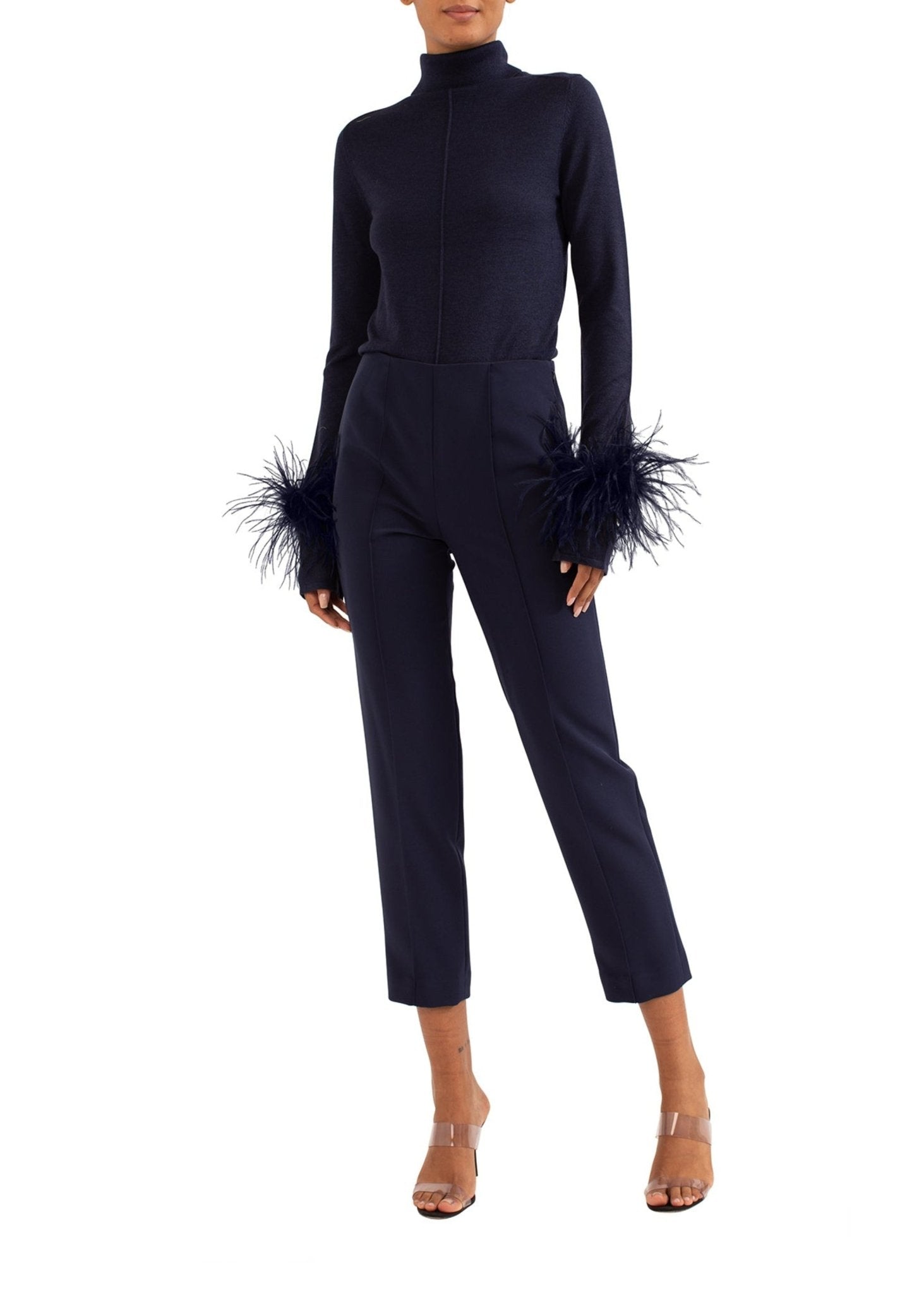 Pintuck Turtleneck With Feathers - LAPOINTE