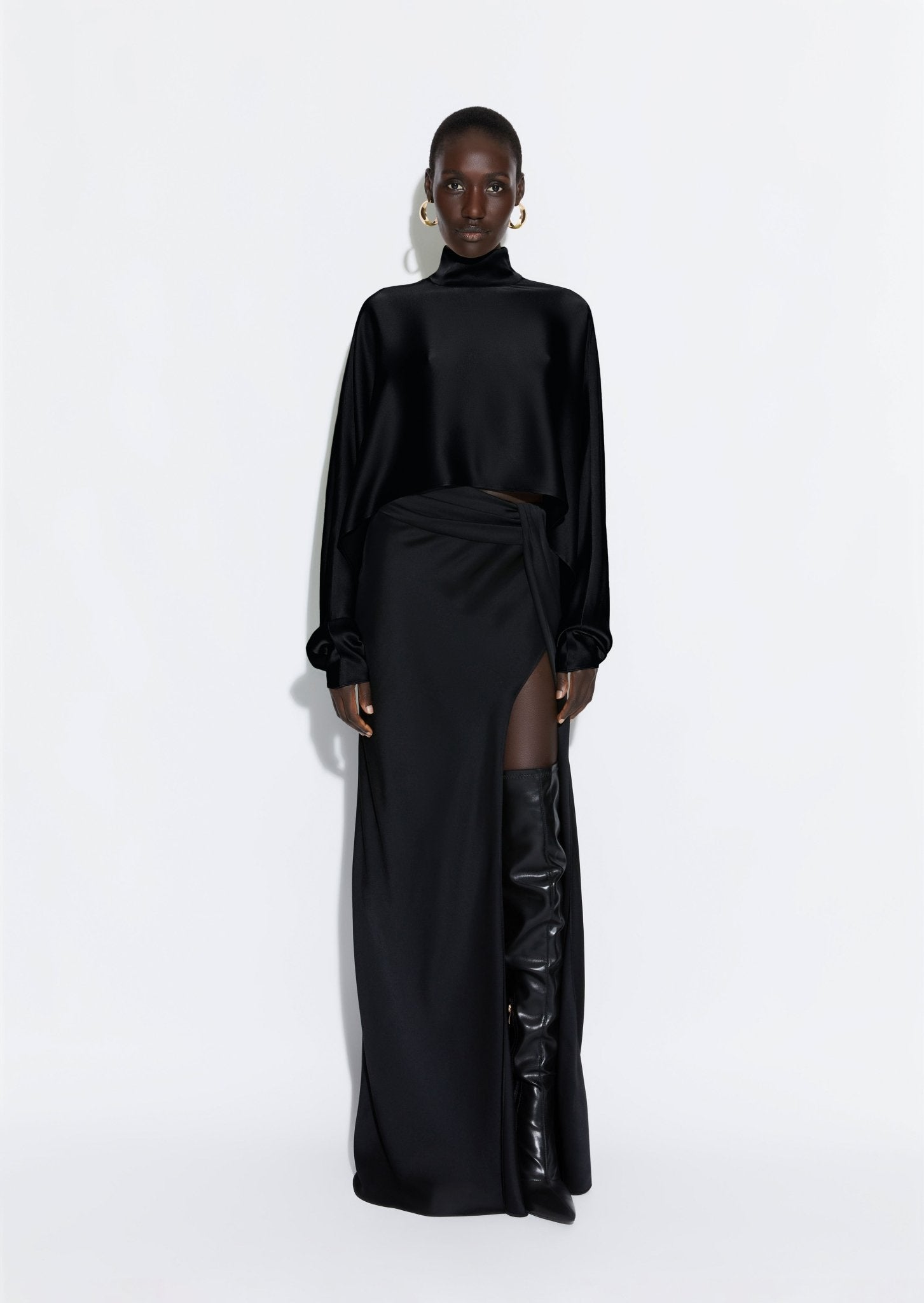 Black satin 2025 asymmetric skirt