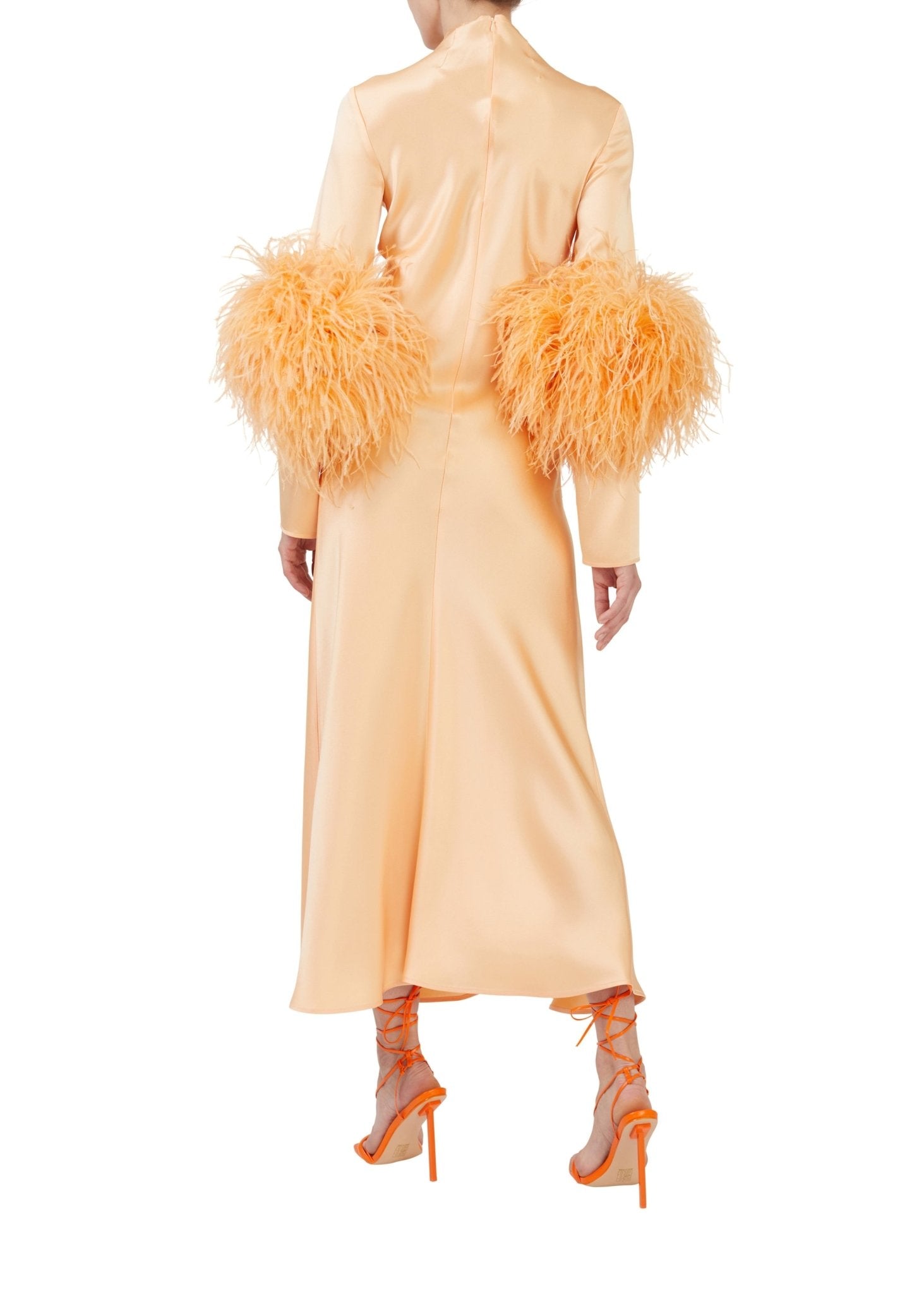 Satin Bias Feather Dress With Slit - LAPOINTE