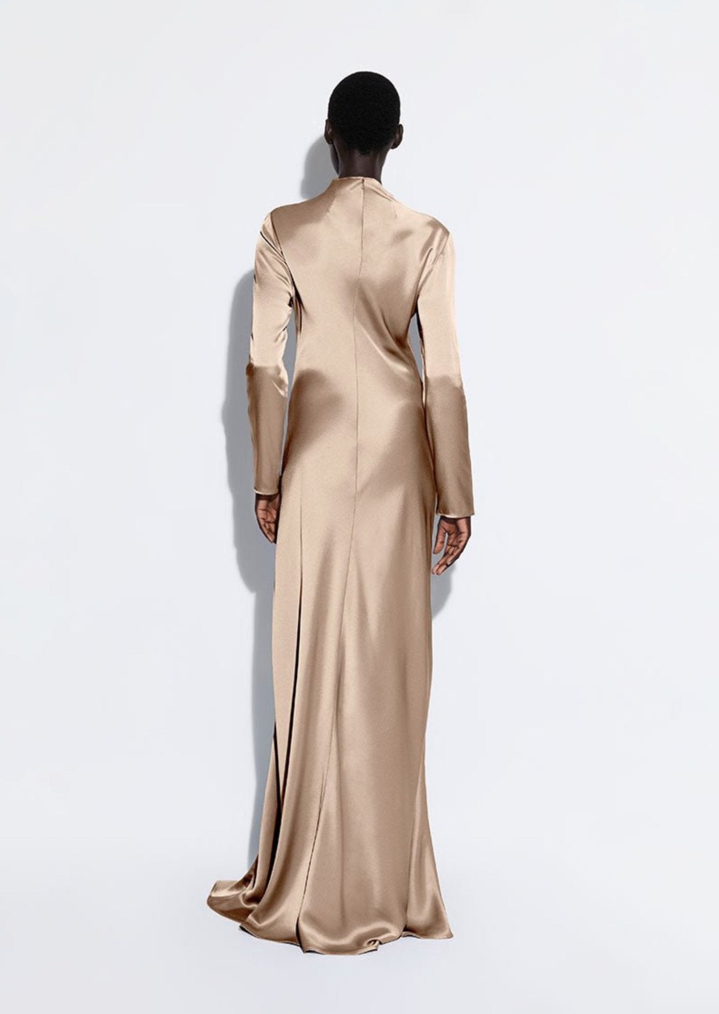 Satin Bias Tab Gown With Slit - LAPOINTE