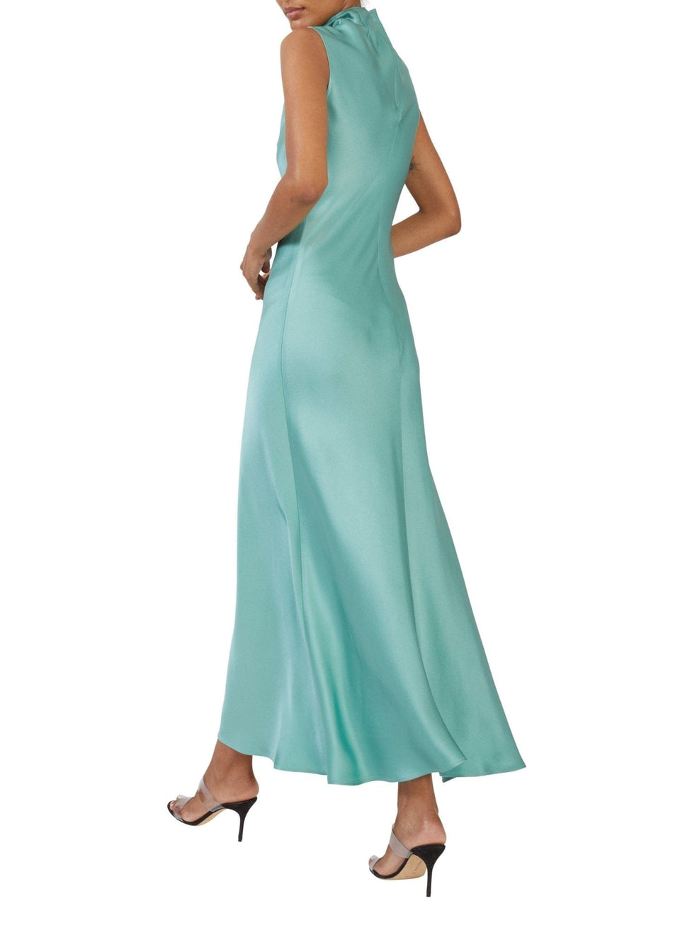 Satin Drape Neck Sleeveless Dress - LAPOINTE