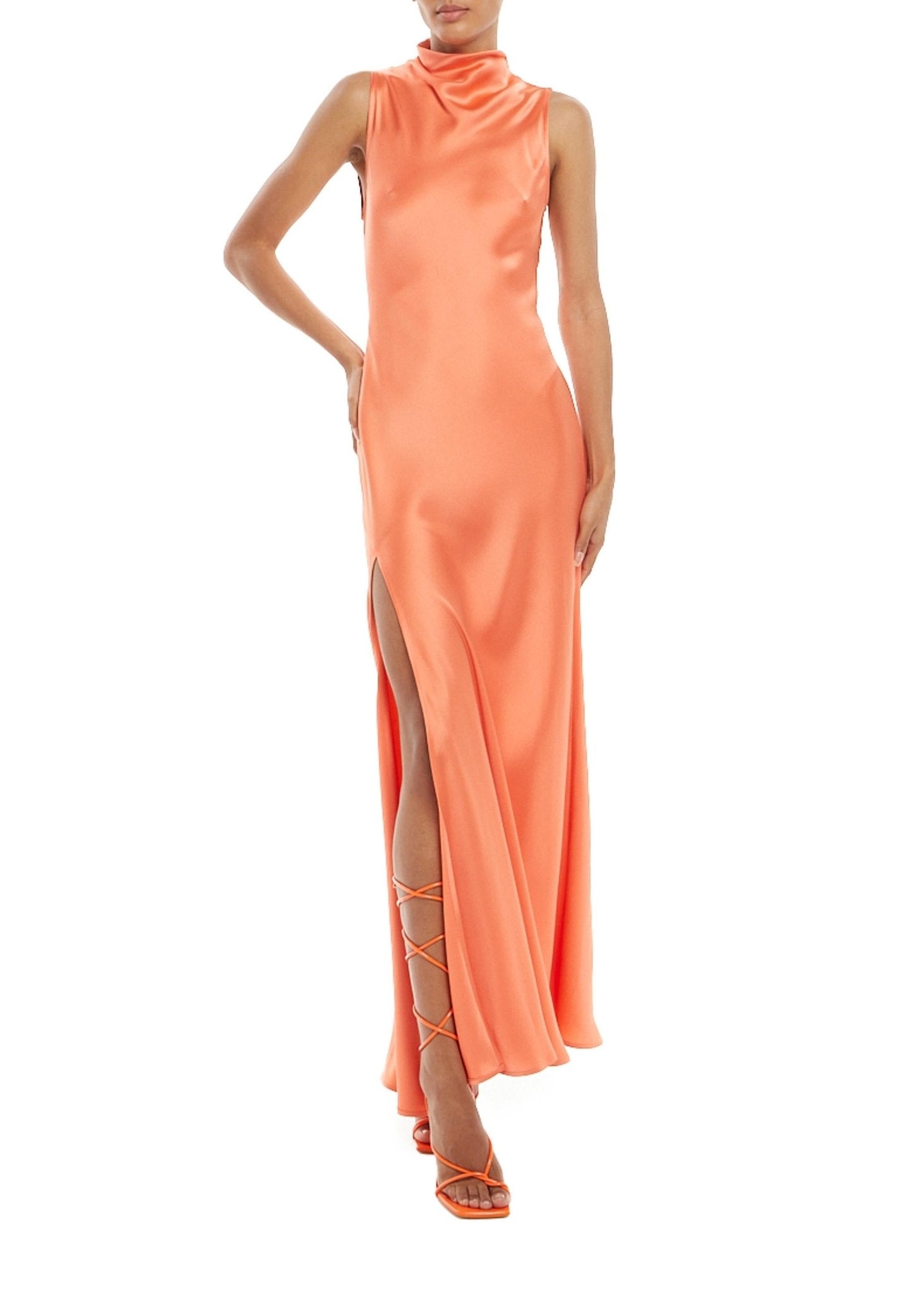 Satin Drape Neck Sleeveless Dress - LAPOINTE