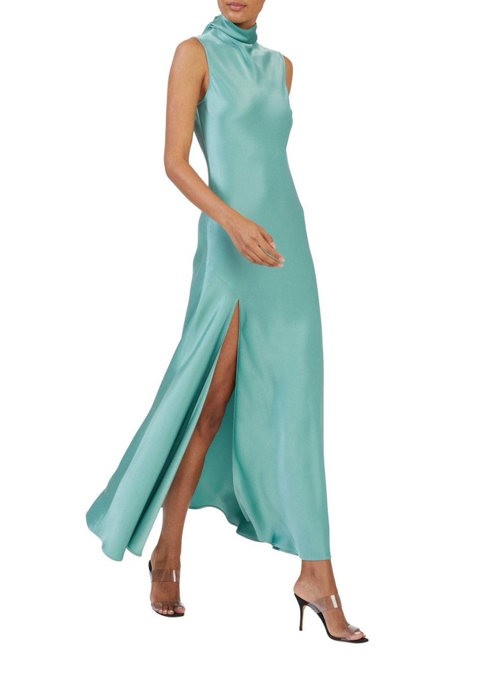 Satin Drape Neck Sleeveless Dress - LAPOINTE