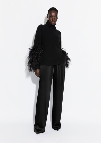 Satin Relaxed Pleated Pant in Black | LAPOINTE