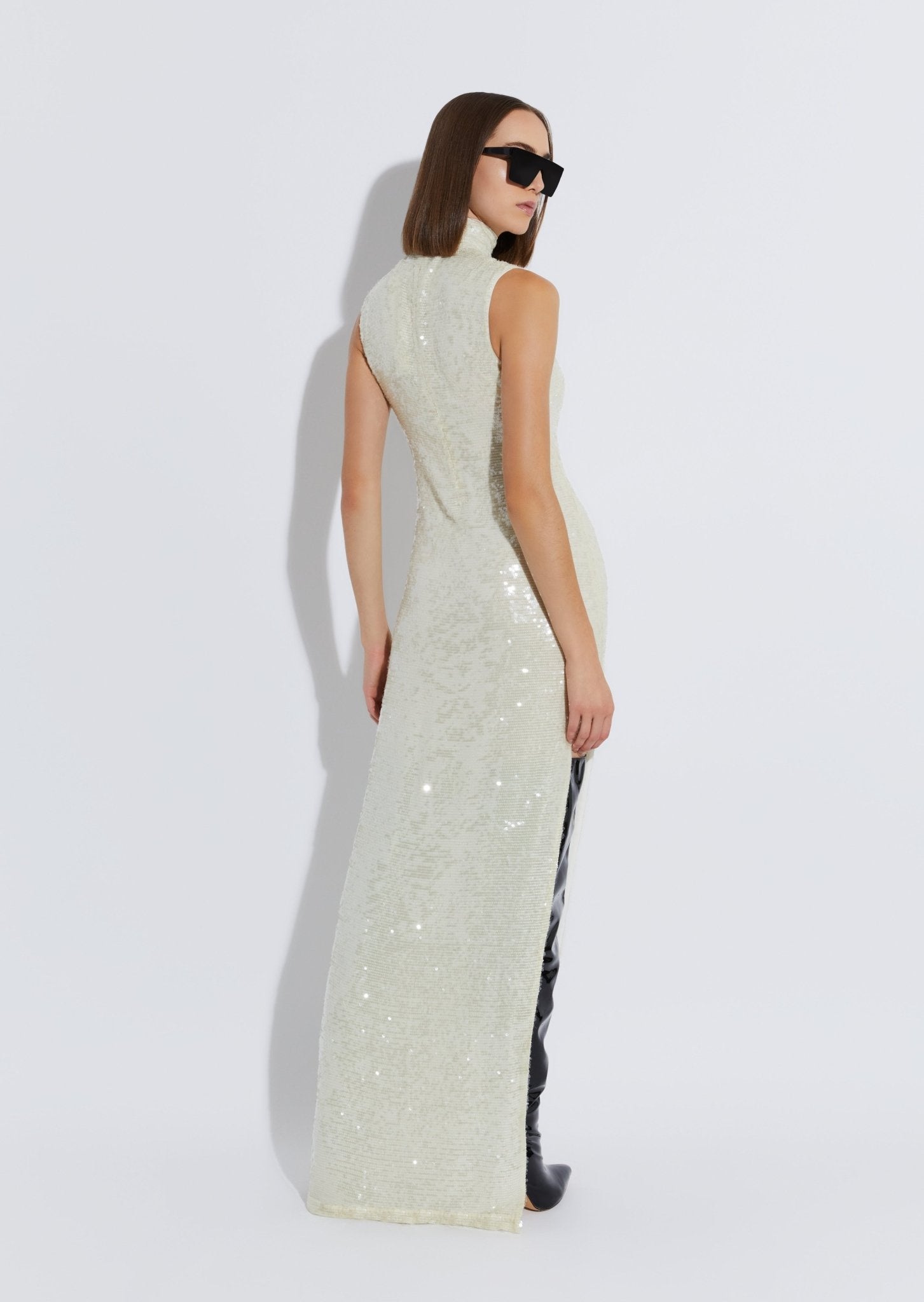 Sequin High Neck Sleeveless Gown - LAPOINTE