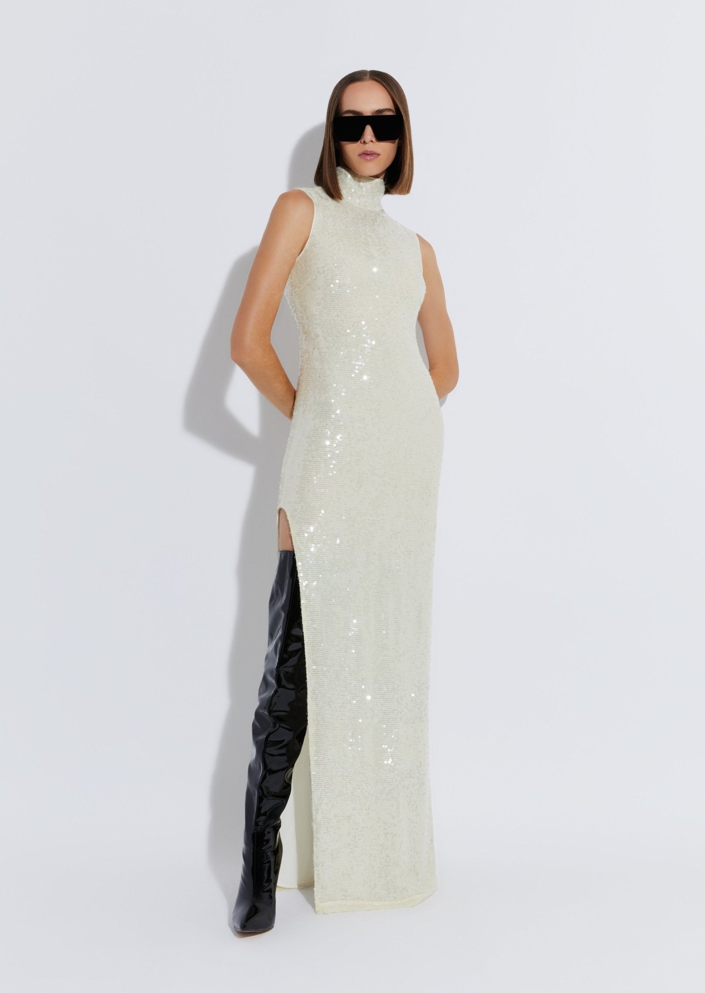 High neck sleeveless clearance gown