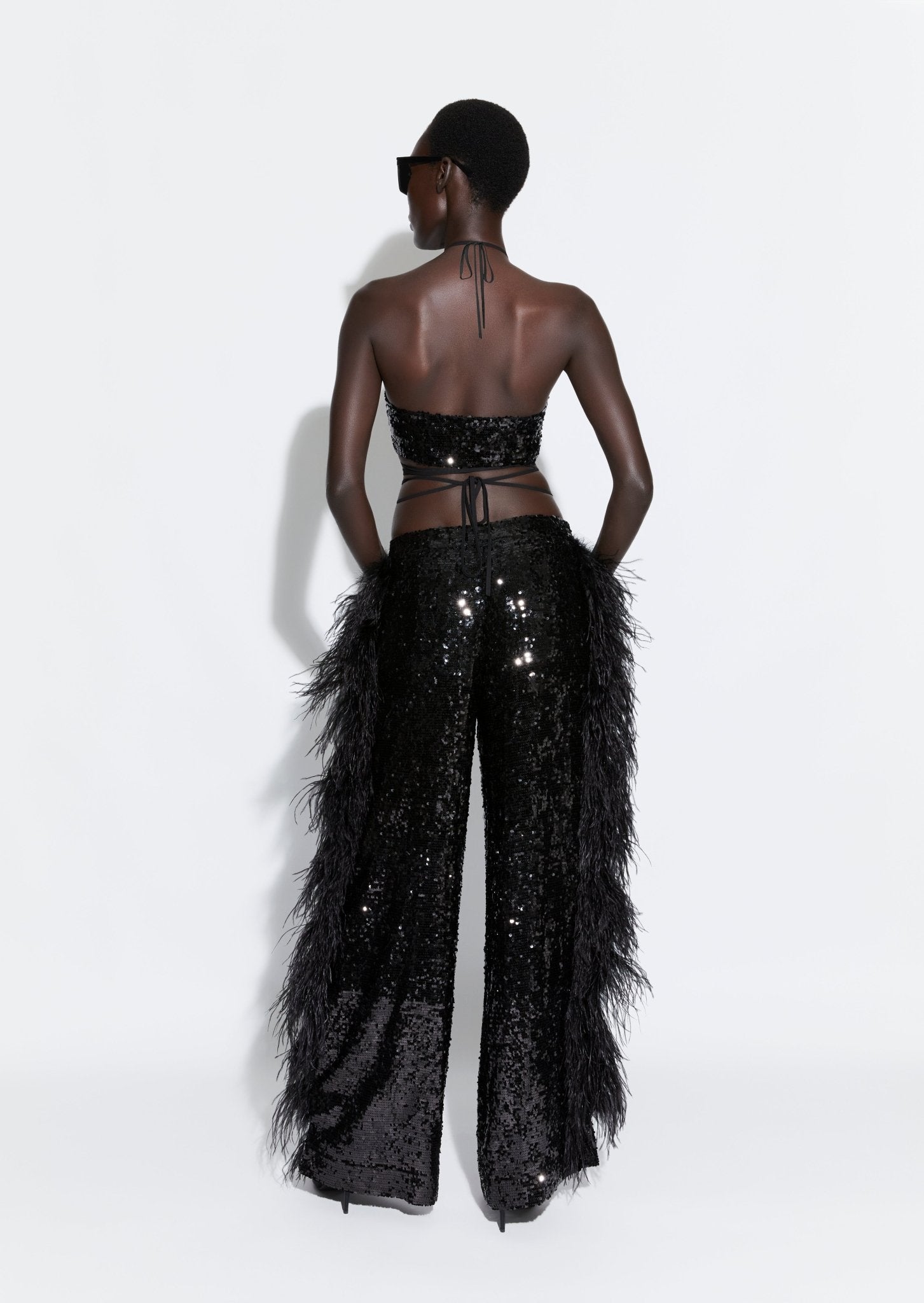 Sequin Relaxed Trouser with Feathers - LAPOINTE