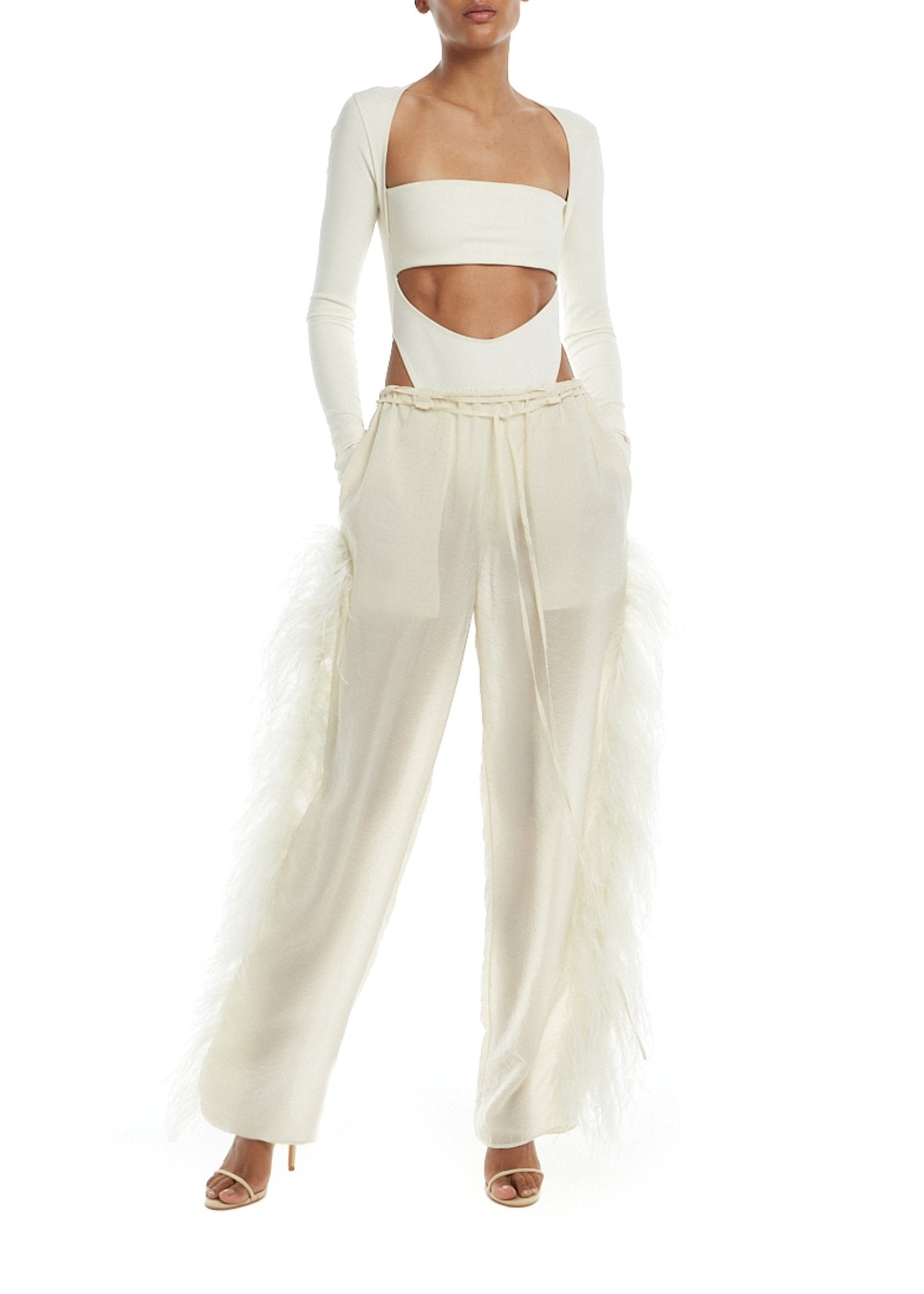 Sheer Cupro Pant With Feathers - LAPOINTE