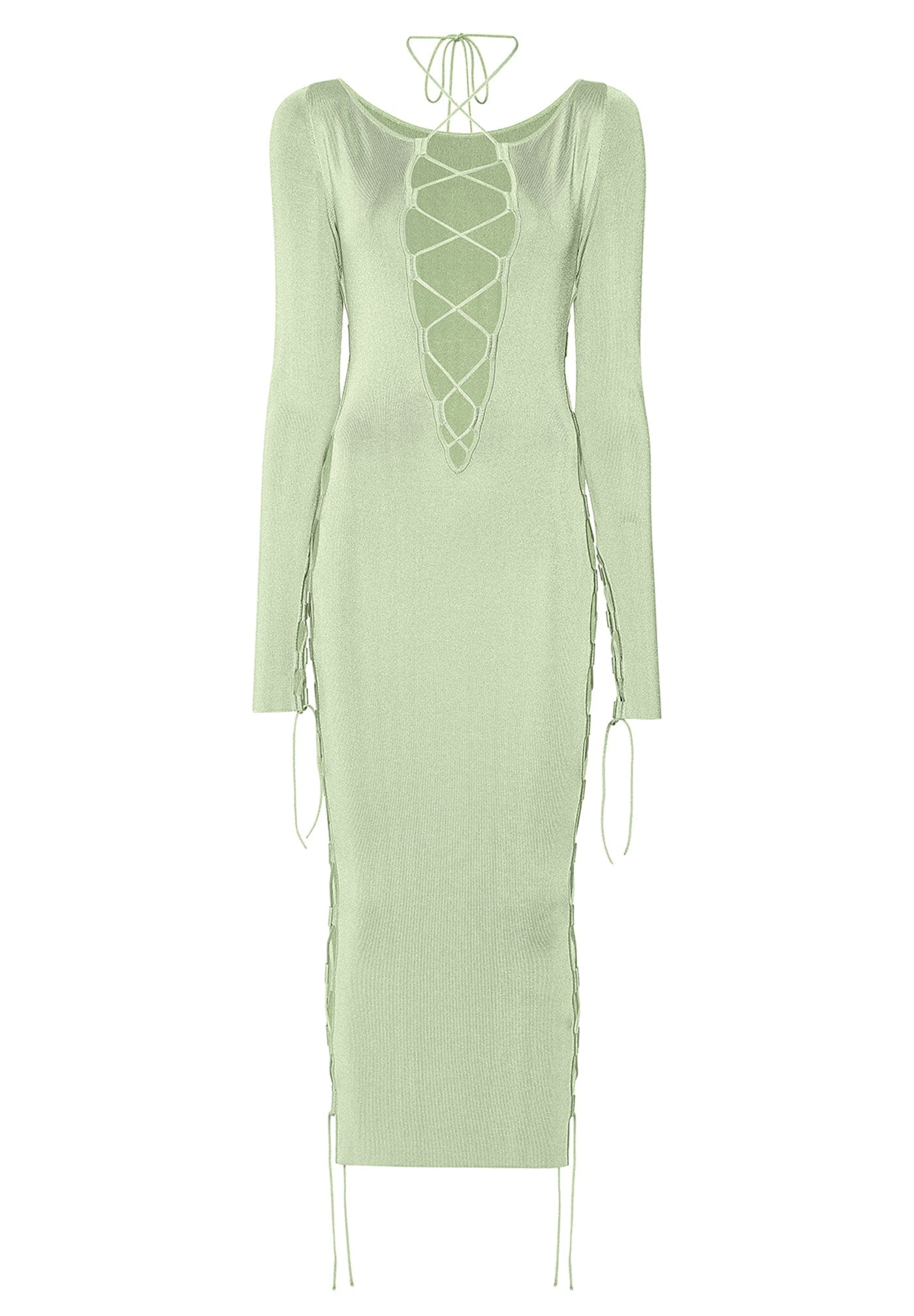 SHINY VISCOSE LONGSLEEVE LACE UP DRESS - LAPOINTE