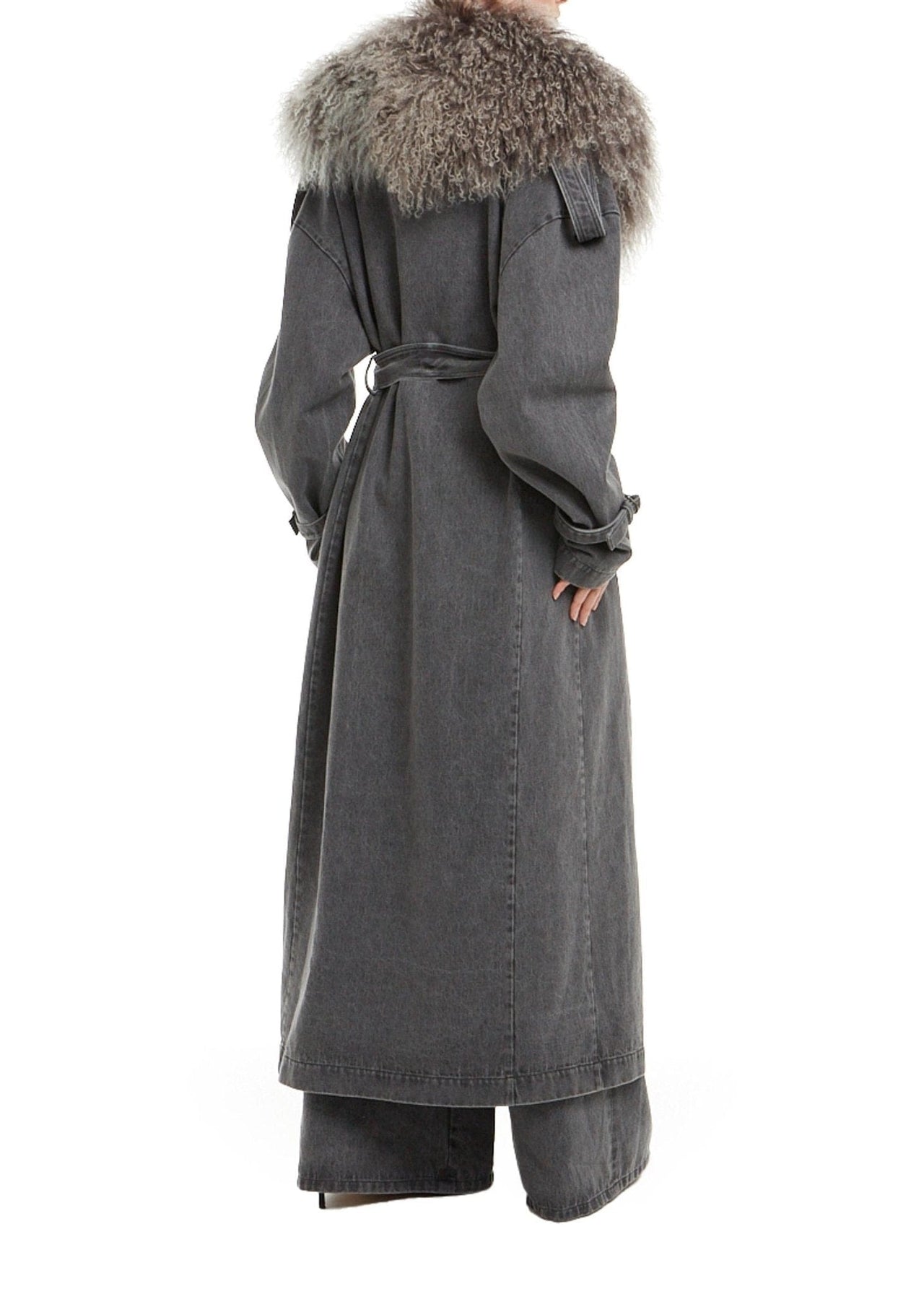 Washed Denim Relaxed Trench With Shearling - LAPOINTE
