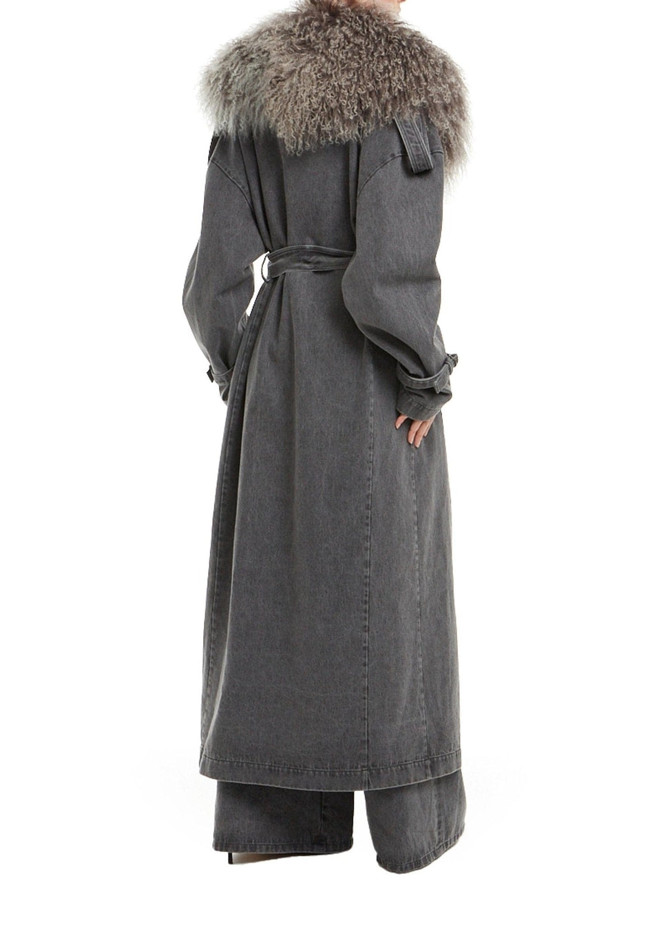Washed Denim Relaxed Trench With Shearling - LAPOINTE