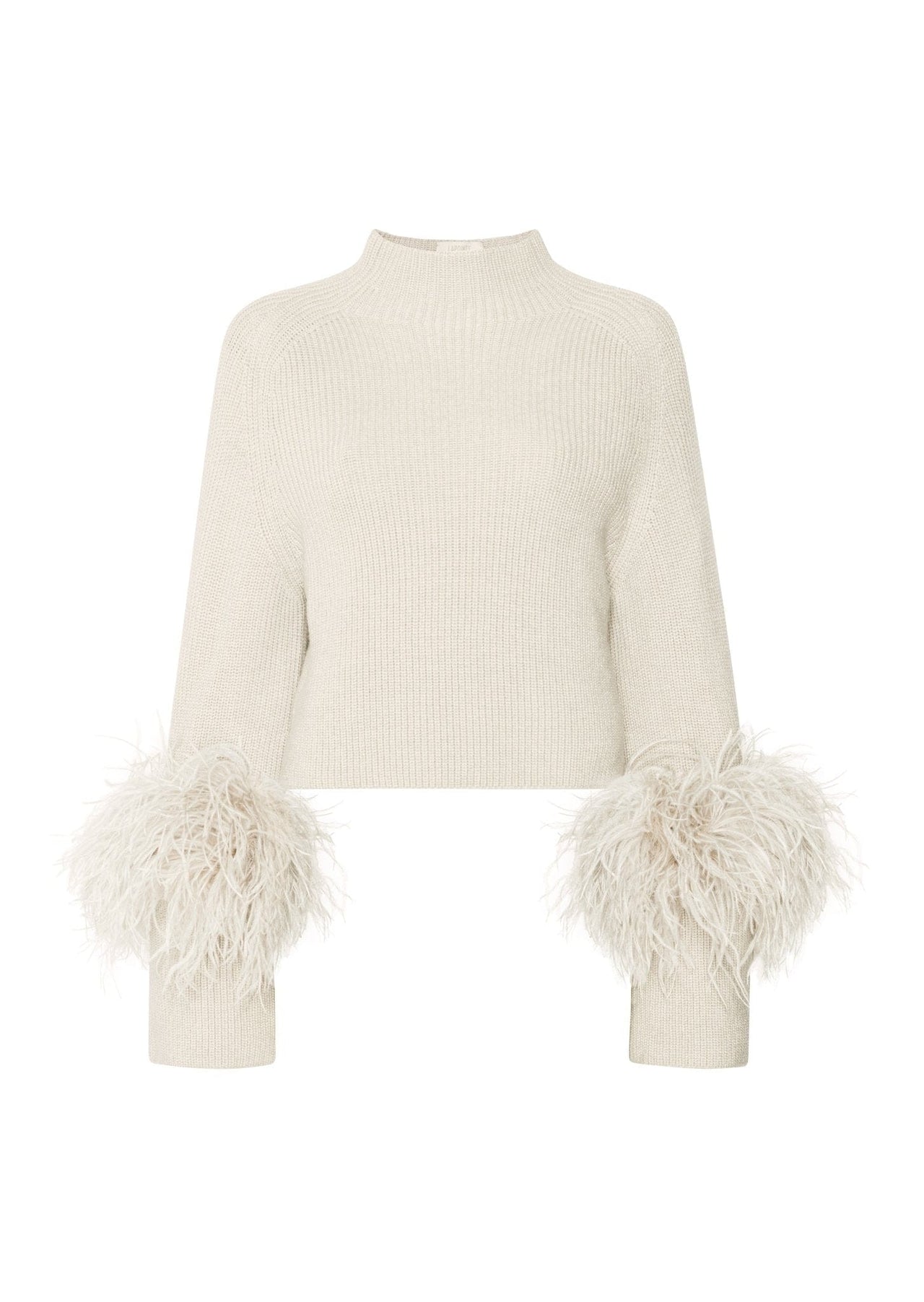 Wool Cropped Raglan Sweater With Feathers - LAPOINTE