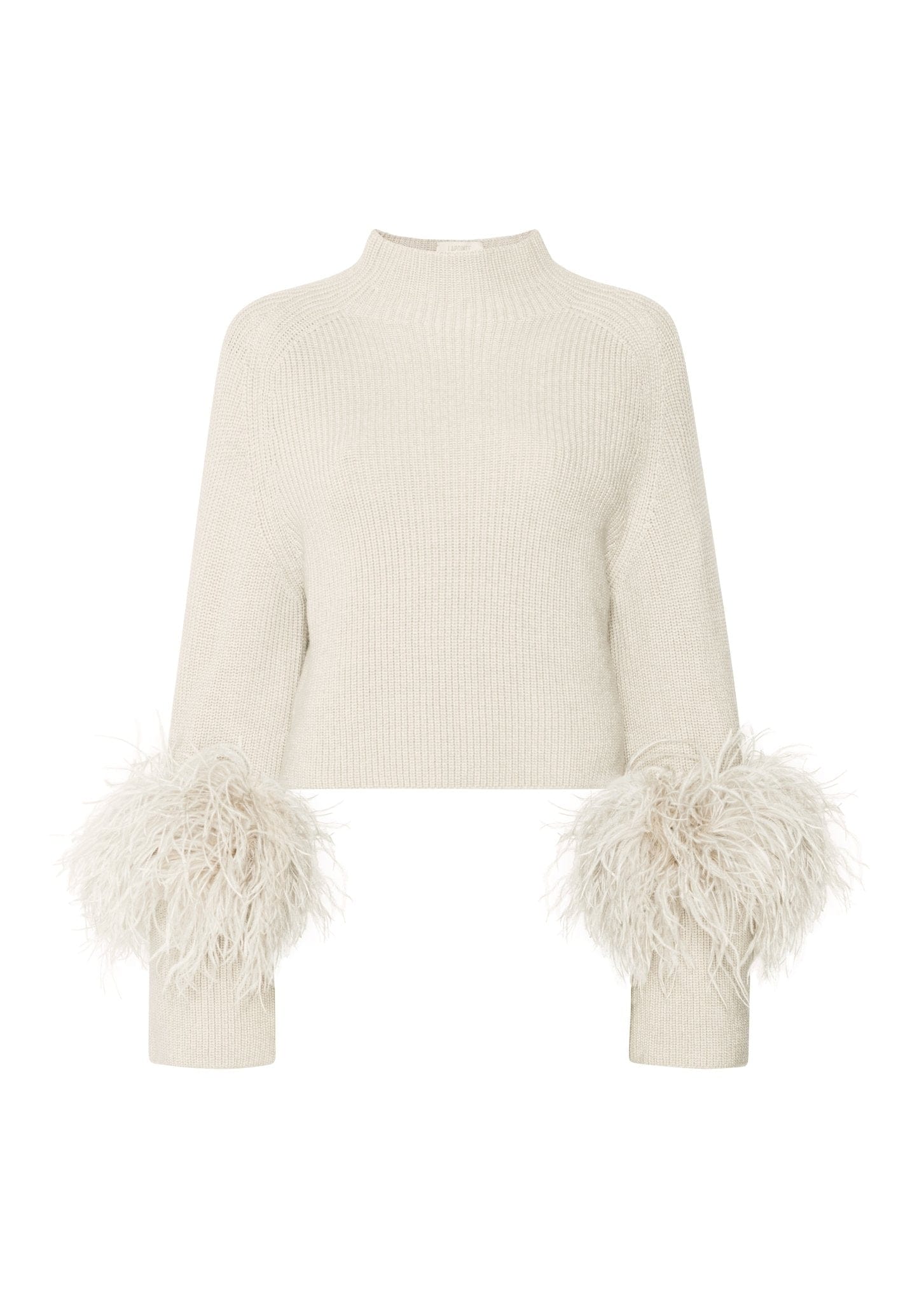 Wool Cropped Raglan Sweater With Feathers - LAPOINTE